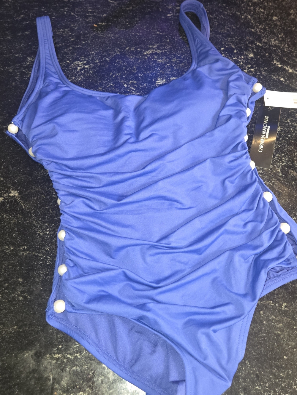 Carmen Marc Valvo Royal Blue Ruched One-Piece Swim Bodysuit